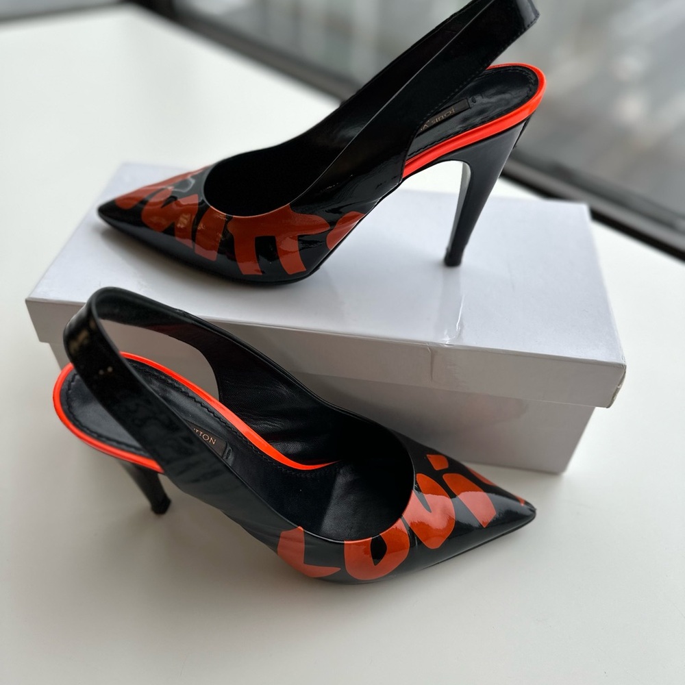 Stylish Black and Red Louis Vuitton Slingback Heels